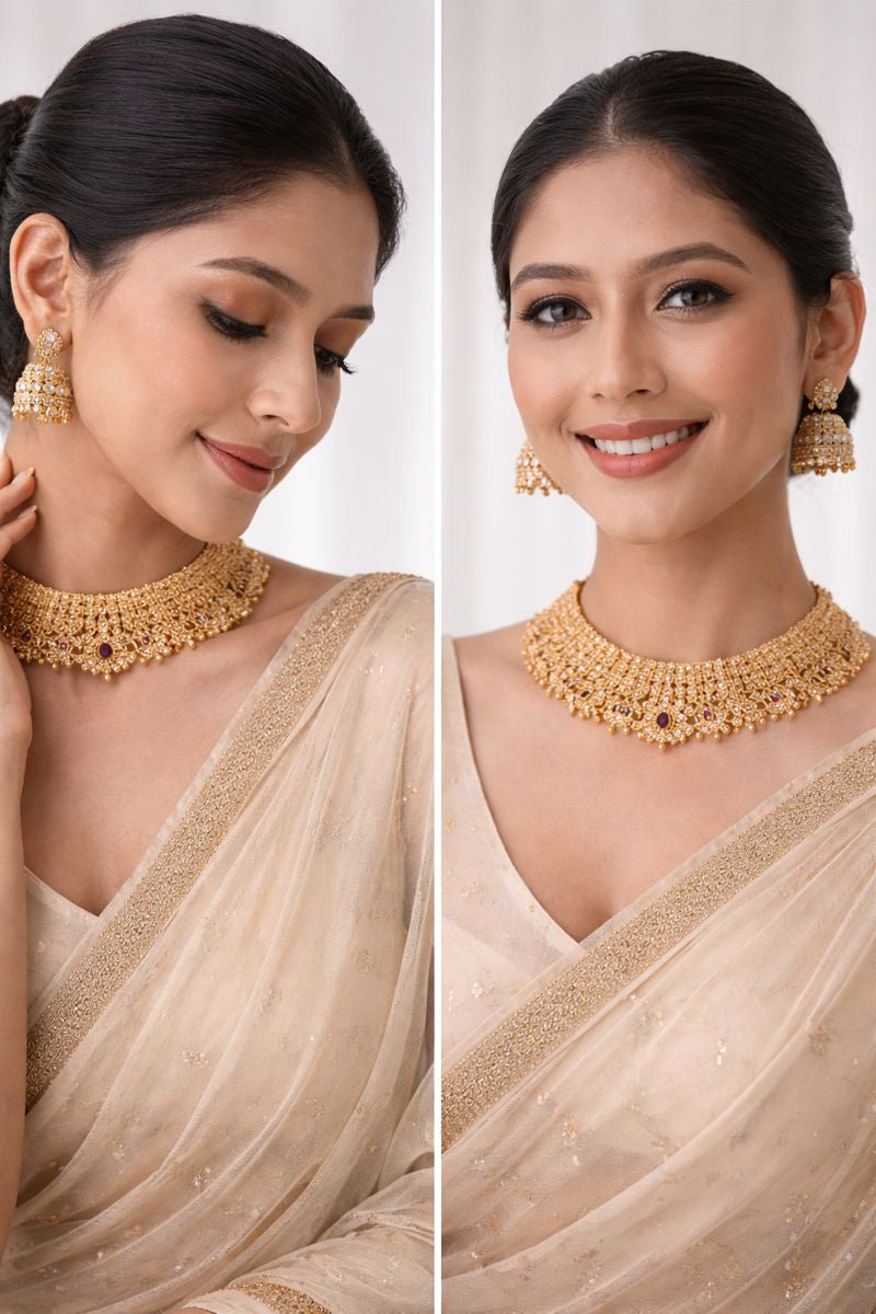 Yasmi Sonali Japi Choker Necklace Set – Premium Gold Finish Traditional Elegance